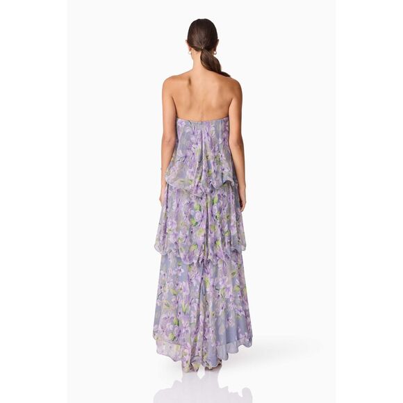 Elliatt Milena Strapless Maxi Dress Purple Floral Wedding Guest Size L  NWT - Picture 4 of 6